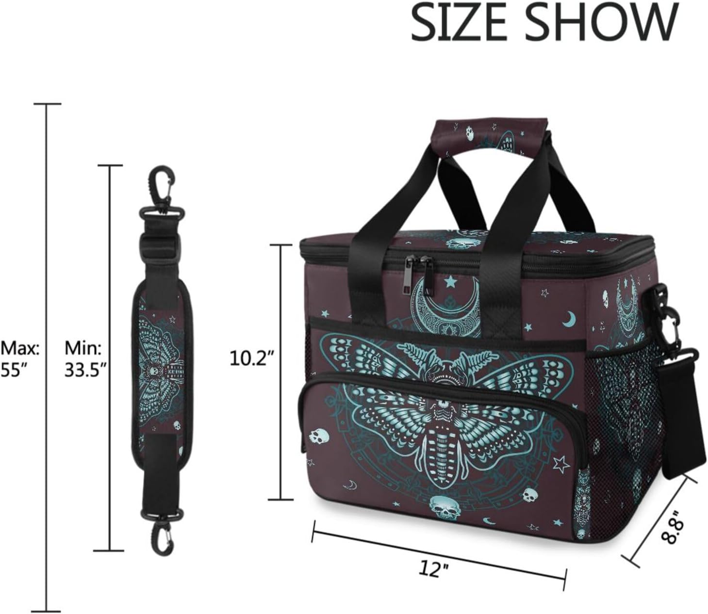 MNSRUU Insulated Cooler Bag With Butterfly Skull Mysticism Design - Leakproof Lunch Box for Beach, Picnic - Tote Container