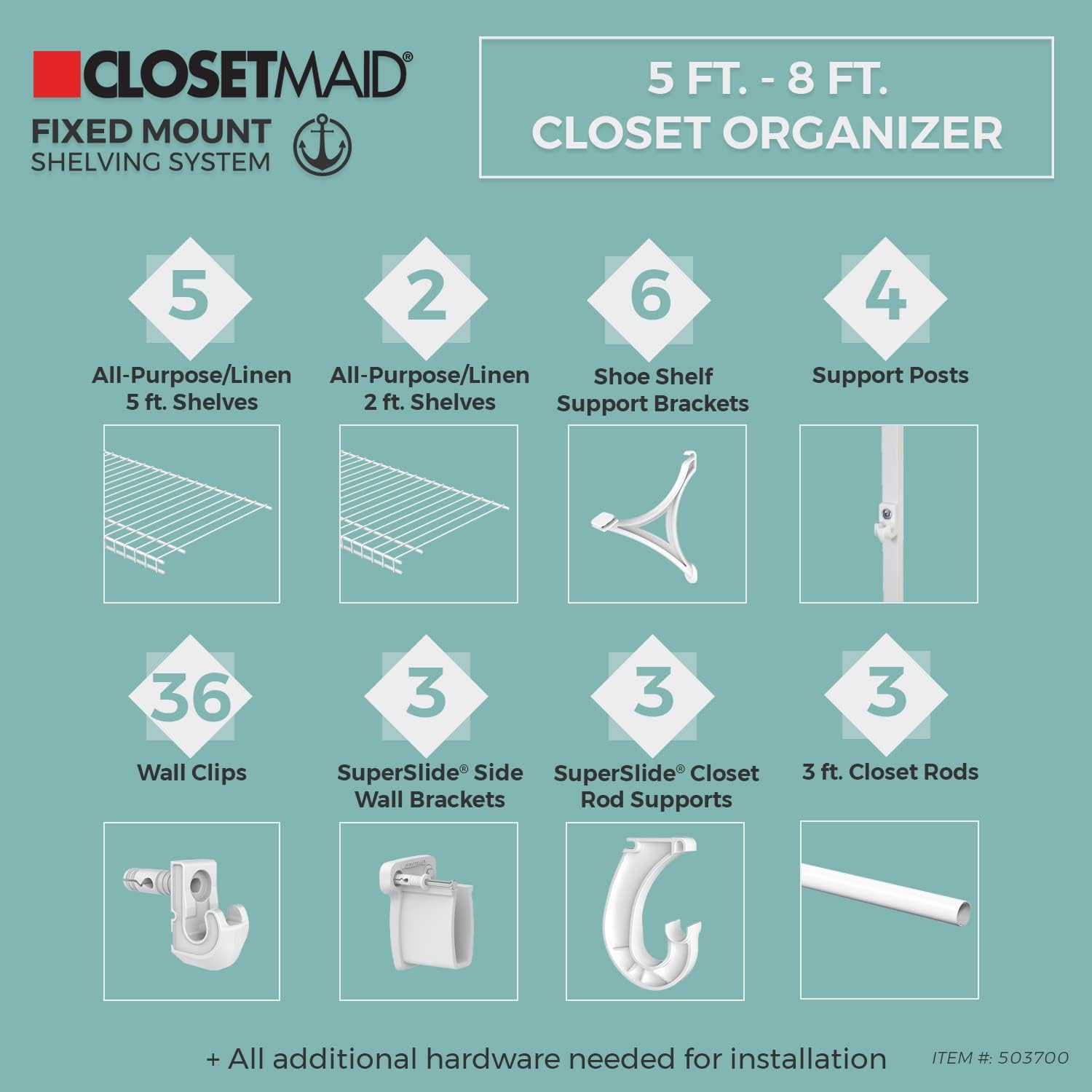 White Ventilated Steel 5ft to 8ft Closet Organizer Kit