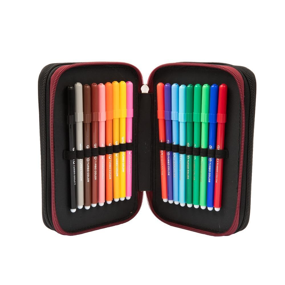 Giochi Preziosi Harry Potter - Astuccio Triplo Scuola Con 3 Zip E 3 Scomparti, Contiene 18 Matite Colorate, 18 Pennarelli e altri Pratici Oggetti per la Scuola,13 l x 19,5 h x 6,5 p