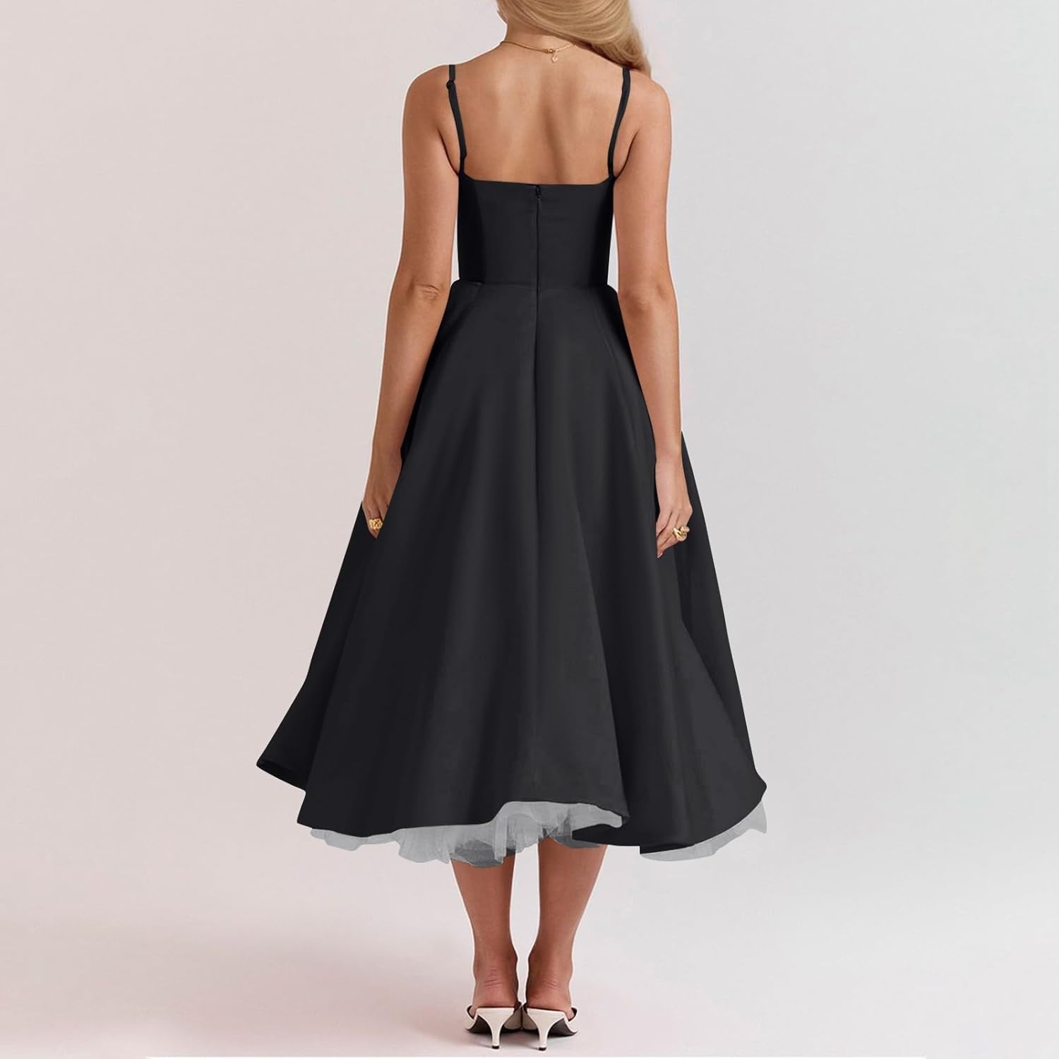 Midi Corset Dress for Women 2025 Fall Elegant Tulle Vintage Party Dress Flowy Pleated Hem Low Cut Prom Dresses - Image 5