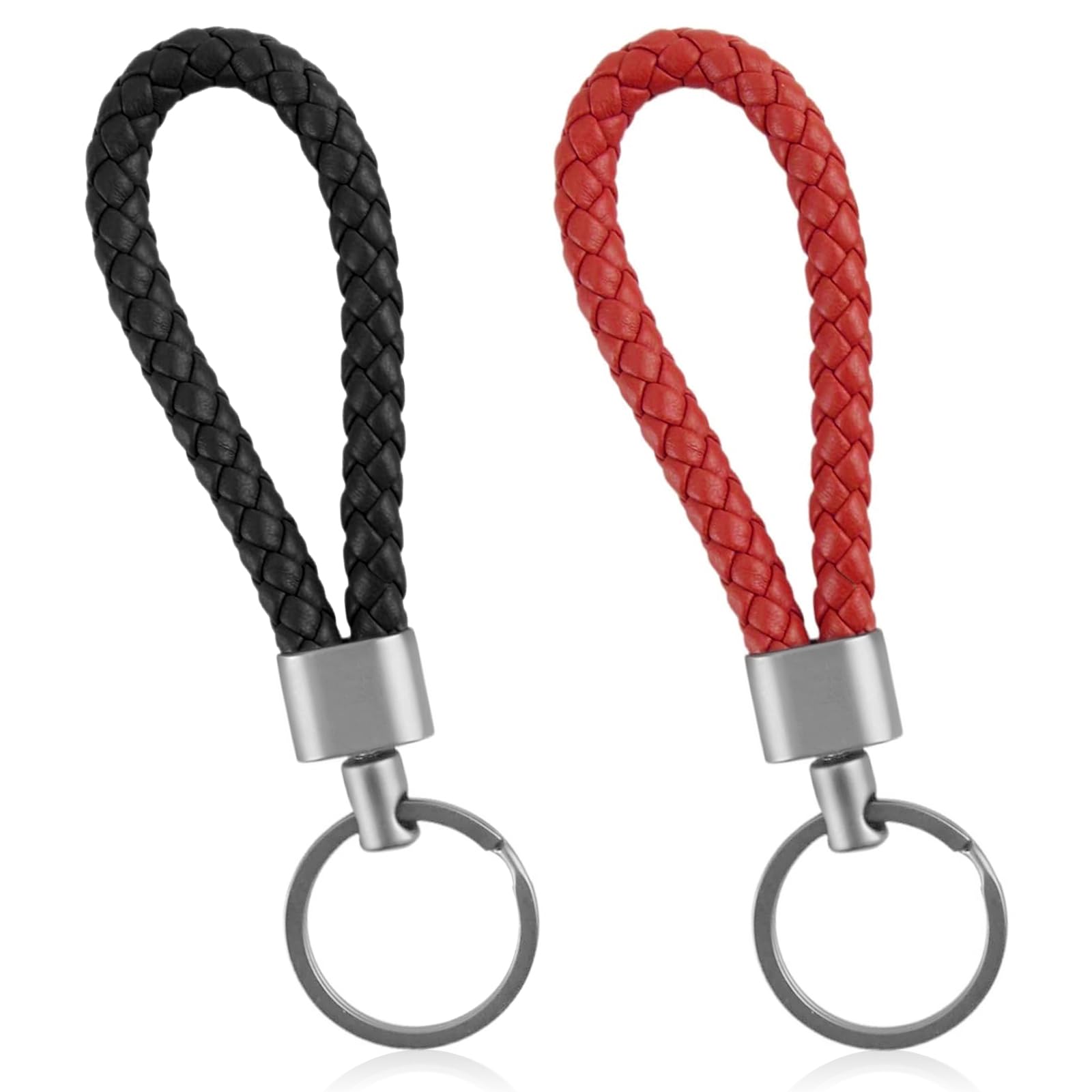 Porte-Clés Voiture En Cuir Véritable - Lot De 2 Avec Anneau Alliage Zinc - Noir Et Marron - 5