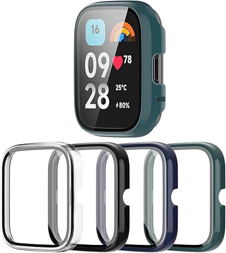 RiYHM Funda protectora de pantalla para Xiaomi Redmi Watch 3 Lite, 4 unidades Parachoques de policarbonato duro y pelĂcula de vidrio templado, RiYHM Funda protectora de pantalla para Xiaomi Redmi Watch 3 Lite, 4 unidades Parachoques de policarbonato duro y pelĂcula de vidrio templado,
