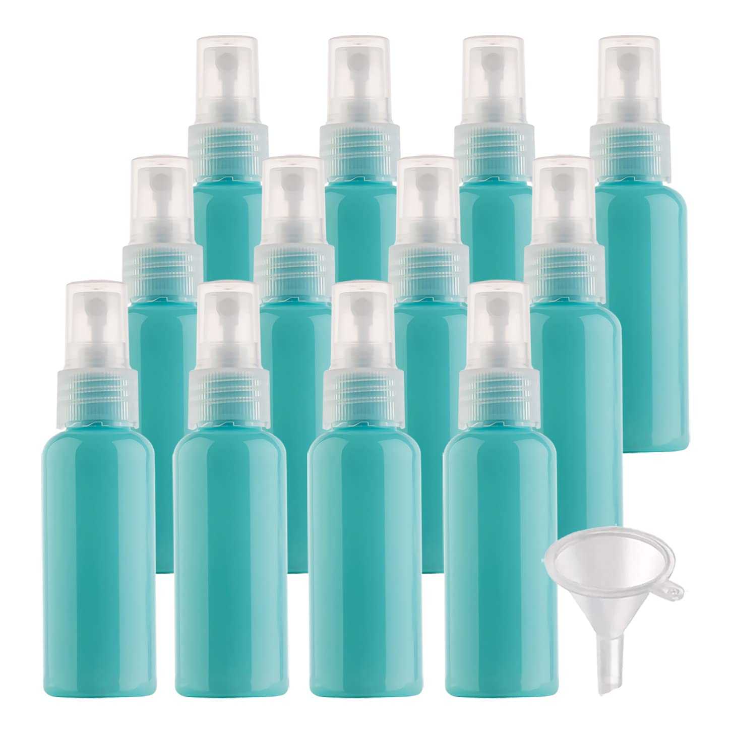 100 Pezzi 50ml Flacone Spray Vuoto Plastica Verde chiaro, Mini Flacone Spray Portatile Riutilizzabile per Nebbia, Bottiglia di Profumo, Cosmetica, Viaggio con 5x Imbuti