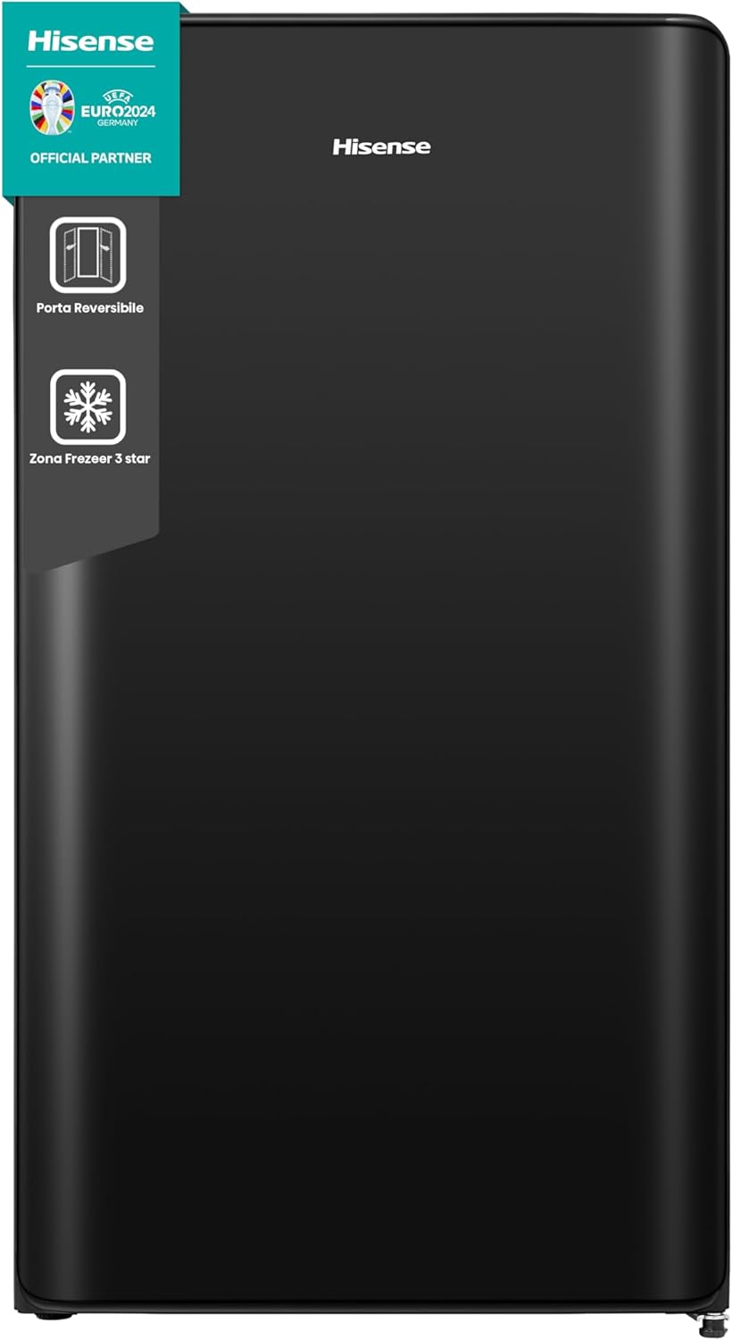 Hisense RR106D4CBE Frigorifero nero shadow a porta singola con design curvilineo, zona congelatore a 3 stelle, 82 L, classe E Classe E 82 litri Nero - Immagine 1