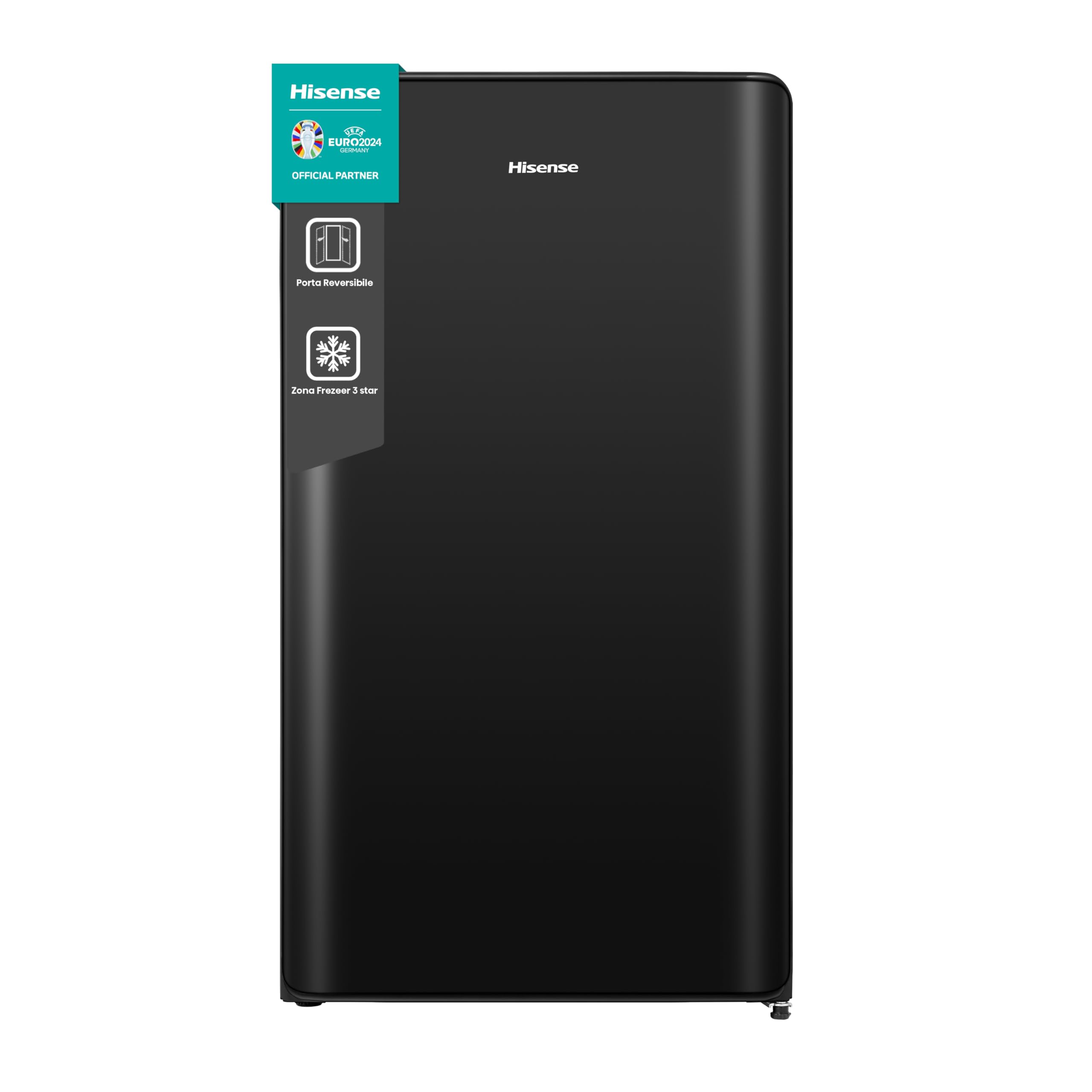 Hisense RR106D4CBE Frigorifero nero shadow a porta singola con design curvilineo, zona congelatore a 3 stelle, 82 L, classe E Classe E 82 litri Nero