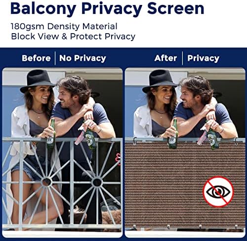 Duerer Balcony Screen Privacy Fence Cover 3' x 16.5' Brown Fence Netting Mesh Shade Cloth Fabric UV Protection for Apartment Balcony Railing Porch Outdoor, Backyard, Patio, Included Cable Ties Rope - 3