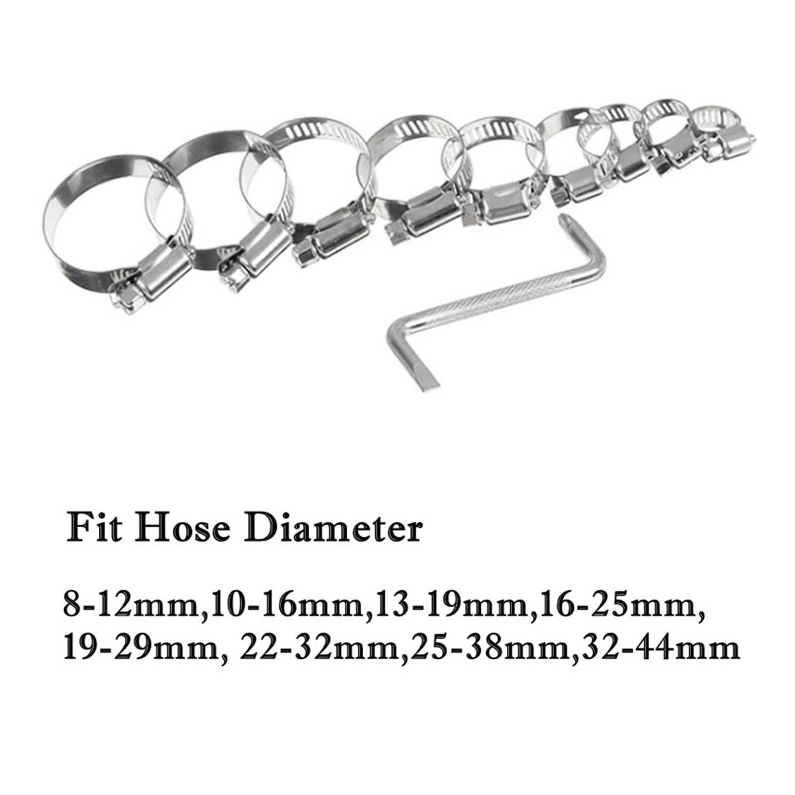 Abrazadera de manguera ajustable de 8-44mm, engranaje de tornillo sin fin, conjunto con rizador, abrazadera de manguera de combustible for tubería de agua, fontanería, mecánica automotriz, 91 Uds.