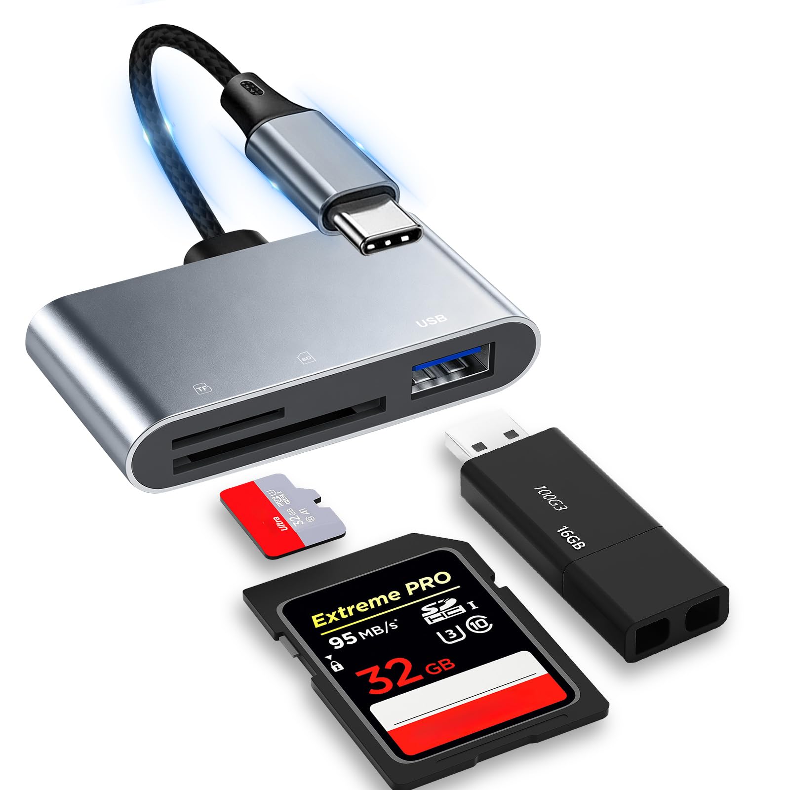 【2026 最新型】SDカードリーダー USB-C iPhone17/16/15対応【3in1・高速転送】SD/TF/USB対応 アルミ製 OTG機能 プラグ＆プレイ 双方向データ転送 軽量 コンパクト MacBook/iPad/Android対応 (USB-C)