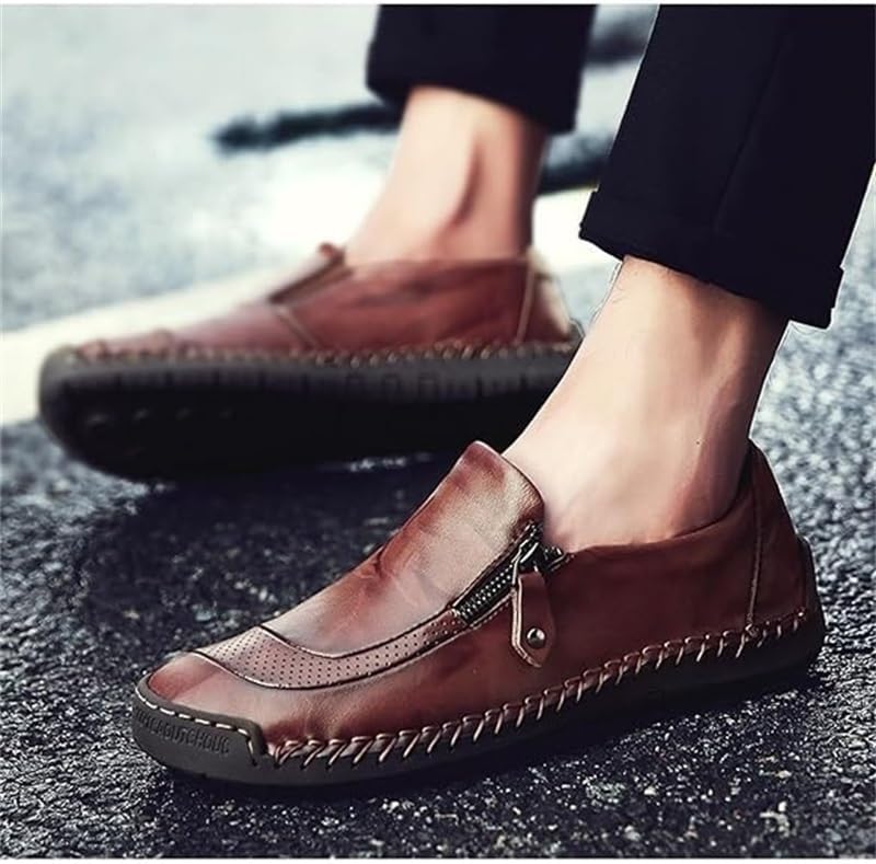 HBJWOV Men's Business Dress Oxford Leather Shoes Retro Slip-on Casual Loafers Shoes Men Comfortable Wide Toe Rubber Non-Slip Sole Work Shoes for Men