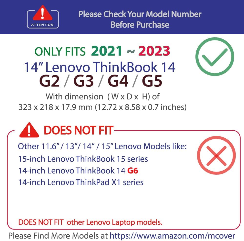 mCover Case ONLY Compatible for 2021~2023 14" Lenovo ThinkBook 14 G2 / G3 / G4 / G5 Series Notebook PC (NOT Working with Other Lenovo Models) - Black