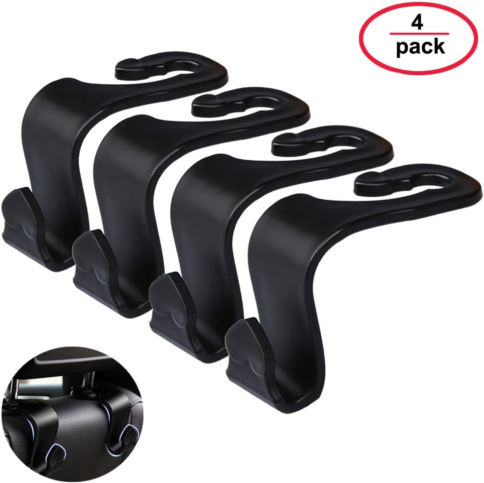 Beruth Car Seat Headrest Hooks Hanger Organizer (4 Pack) for Purses Groceries Bag Handbag (Black) - by
