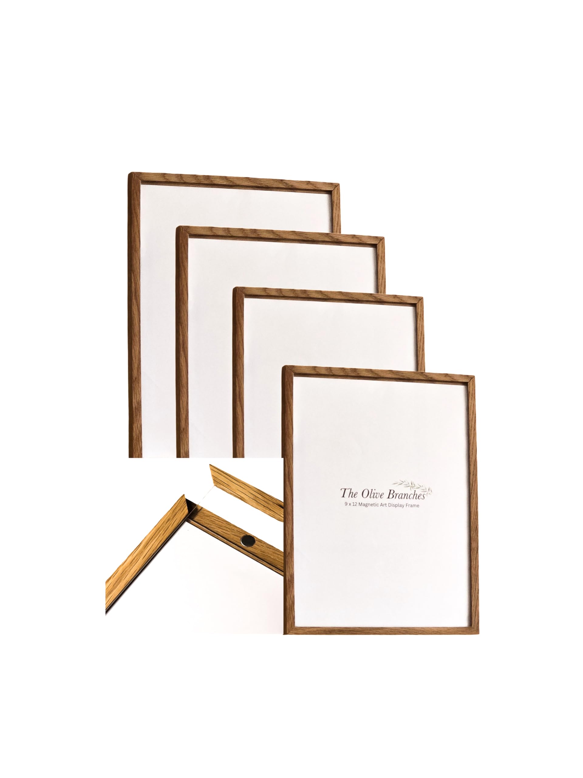 The Olive Branches Set of 4 9x12 Oak Wood Kids Artwork Frames Changeable