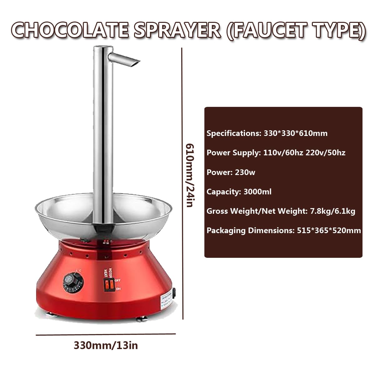 Fontana di fusione del cioccolato, capacità elettrica 3000ml con controllo della temperatura per feste e matrimoni
