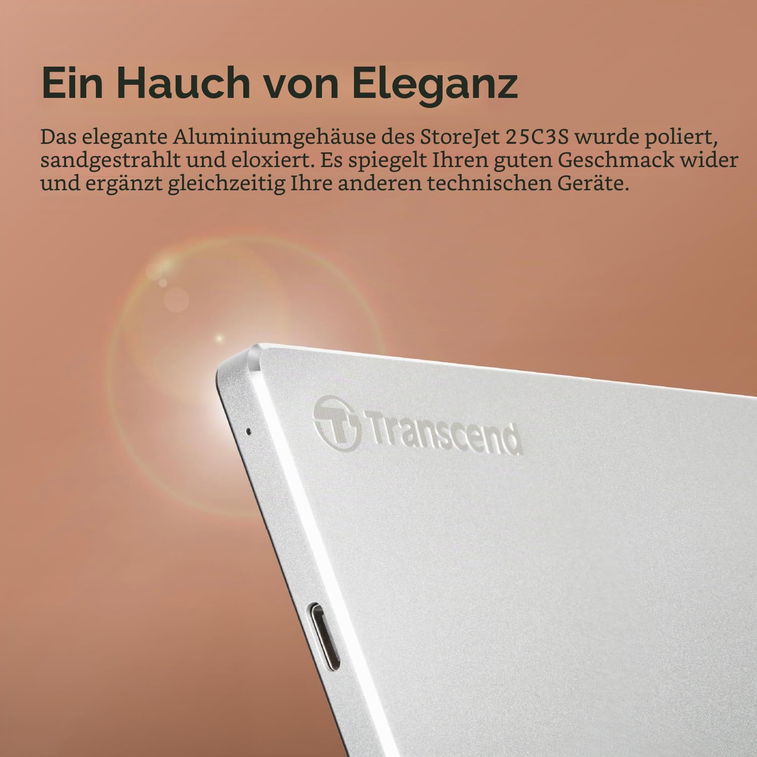 Transcend 1TB StoreJet 25C3S SJ25C3S Externe Festplatte TS1TSJ25C3S,1 TB,Type-C, USB 3.1 Gen 1