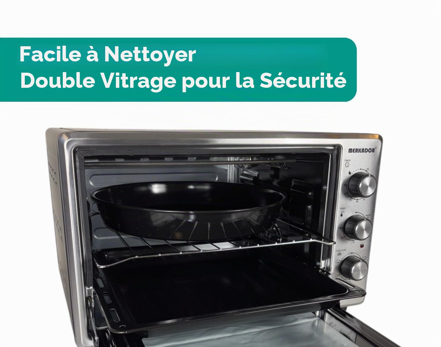 Four Autonome L - 50 litres - 2000 W - Finition Inox - Air Chaud - Intérieur émaillé facile à nettoyer