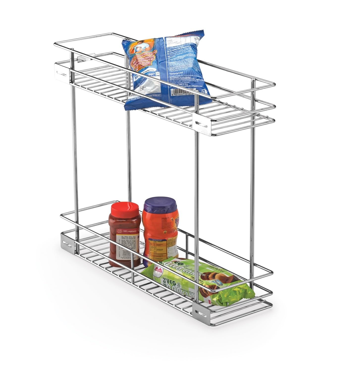 TORO 2-Tier Stainless Steel Bottle Pull Out Basket for Modular Kitchen/Kitchen Cabinet Drawer/Multipurpose Container Shelf Organizer/Kitchen Trolley (DB-08X22X17)-image-32