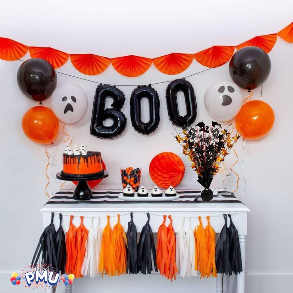 PMU 6 pack Bursting Star Metallic Foil Spray Centerpiece- Metallic Black & Orange Balloon Weights, Party Table Decorations Centerpiece for Birthdays, Halloween and Graduation 15in / 7.34cm