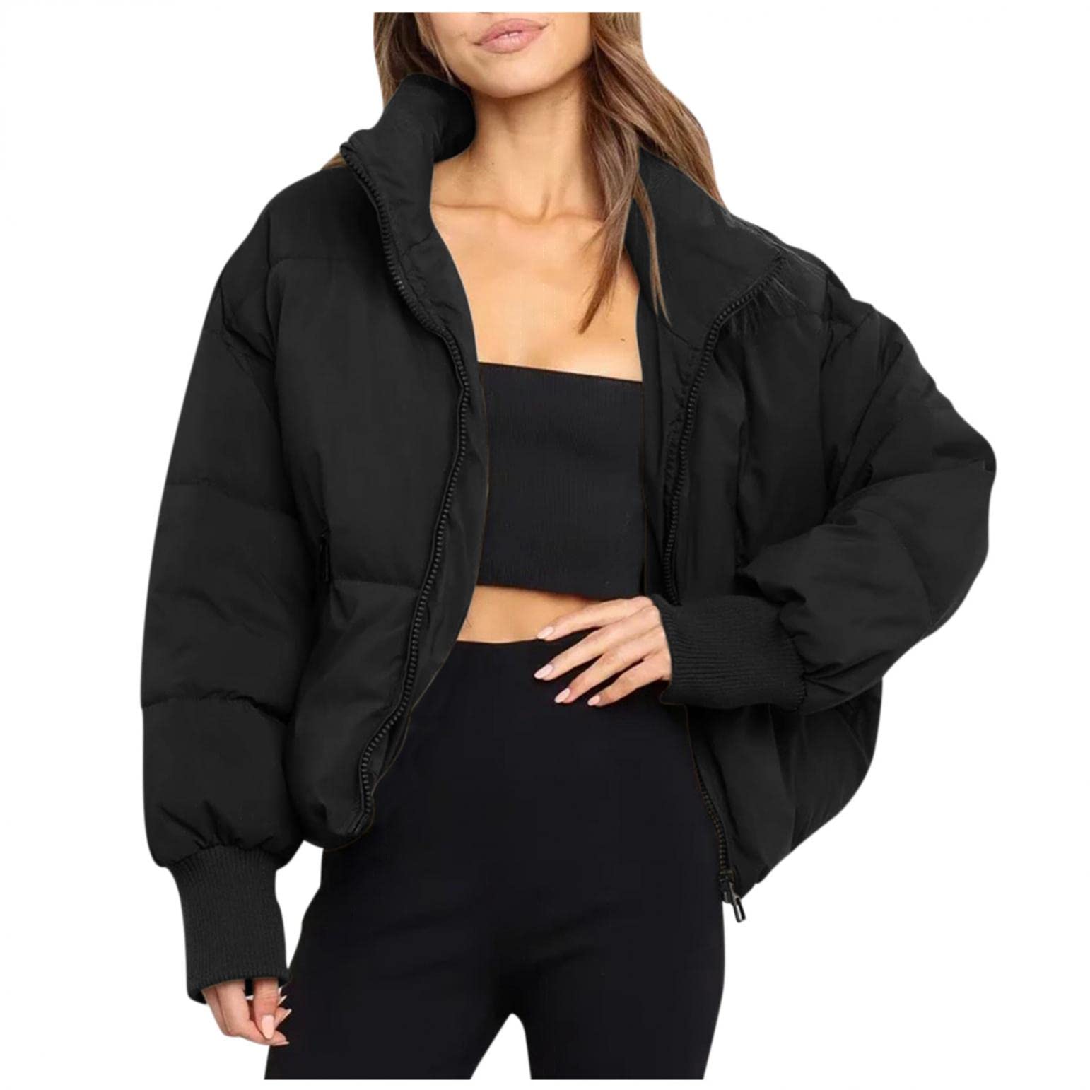 Doudoune pour femme - Légère, légère et chaude - Avec col montant - Veste matelassée - Veste d'hiver courte - Fermeture éclair - Grandes tailles