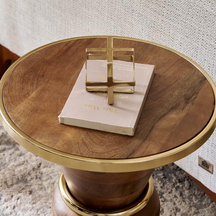 Image of Home Centre | ECLAT Mango Wood Top Accent Table | Table for Home | Walnut | 1 Year Warranty