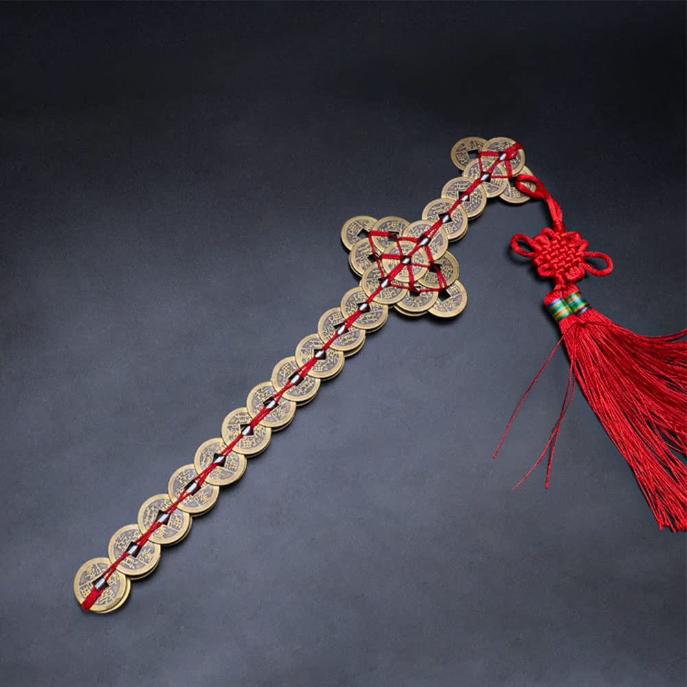Amazon.co.jp: 中国の硬貨風水、赤いロープ編み銅貨と剣の装飾品、硬貨