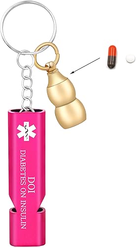 Miniatura 12 de Llavero médico de emergencia con silbato de seguridad fuerte y pastillero, herramienta de alerta EDC para personas mayores, adultos, uso al aire