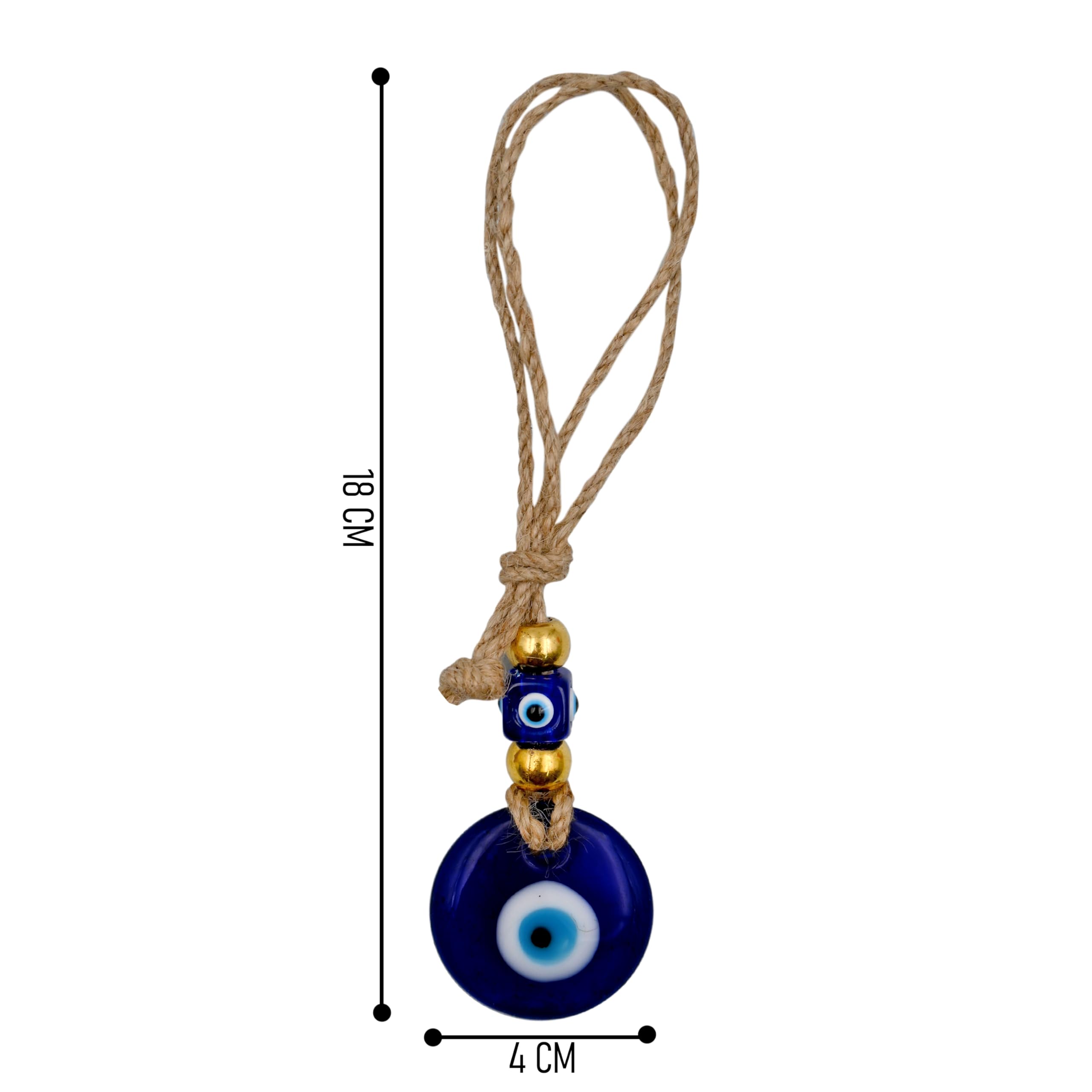 LINENSUTRA® Handmade Turkish Evil Eye Blue Glass Hanging for Good Luck Prosperity Zodiac Success Health Wealth Office Home Decor & Car (Jute String with Multi Color Beads) (2GB4-2313)