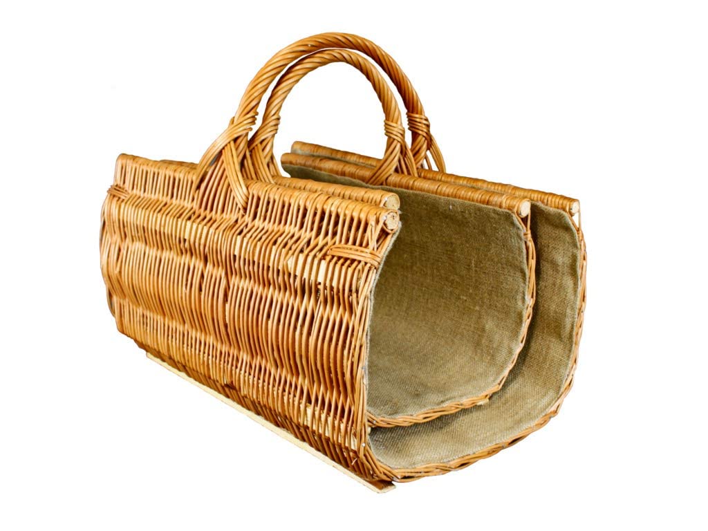 Panier en osier, panier en bois, panier de cheminée en osier naturel, cousu avec du jute (L) 50 x (B) 36 x (H) 29/43 cm