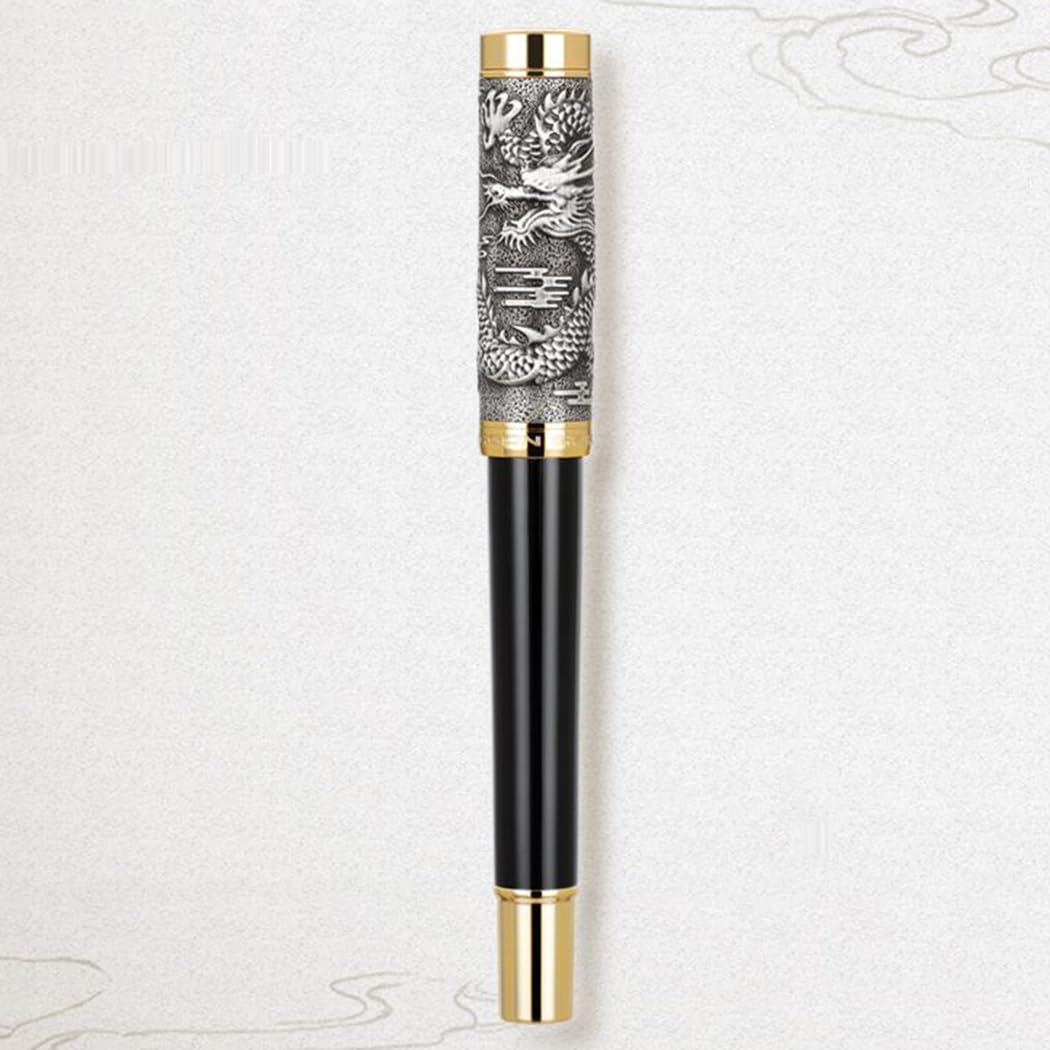 Ranvi Jinhao Dragon Fountain Pen,Medium Nib,Silver Dragon Stereoscopic Carving Cap Design,with Gift Box(Black) - Image 2