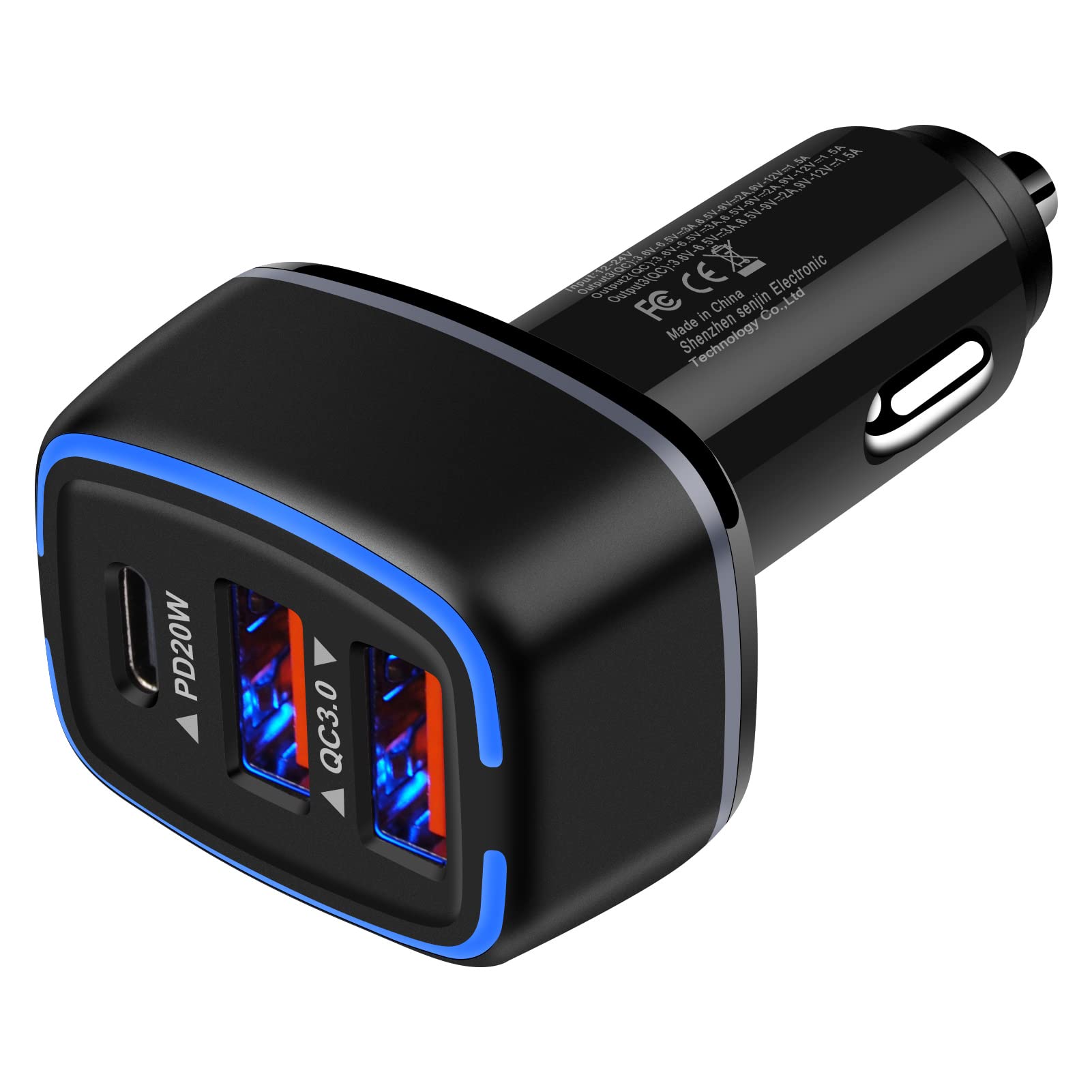 シガーソケット USB 車 充電器 3ポート カーチャージャー 56W/PD&QC3.0対応/急速充電/USB-C&2USB-A/12V-24V Hootek 車 USB シガーソケット シガレット充電器 iPhone 17/16シリーズ、Galaxy S25、iPad Pro/Mini/Air、Pixel 7、Xperia 10 II その他 Android対応(ブラック)