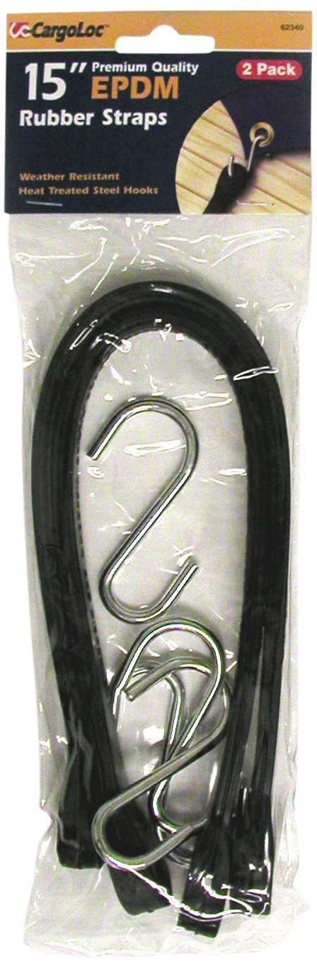 CargoLoc 62340 Epdm Rubber Tarp Straps Steel Hooks, 15-Inch, 2-Piece
