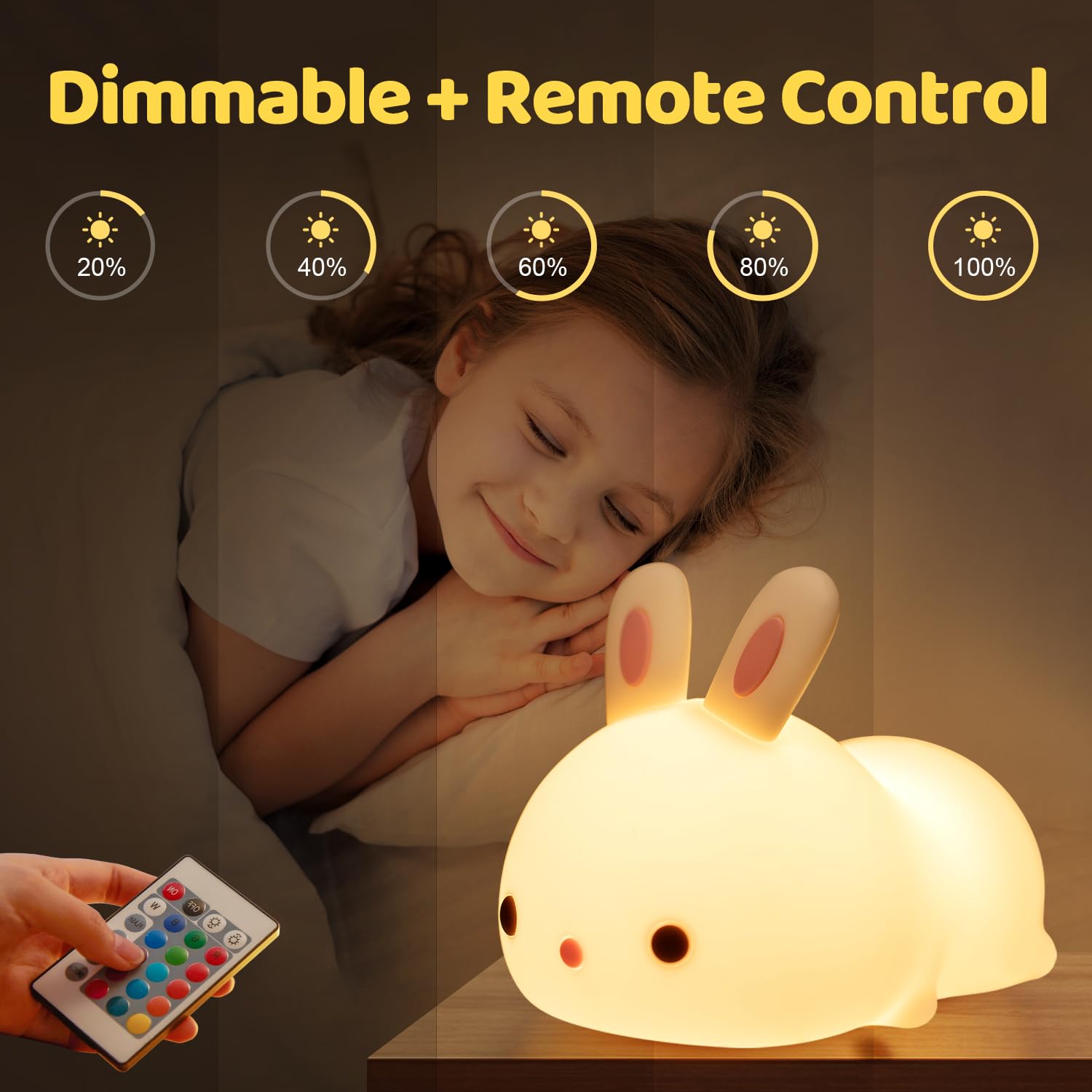 One Fire Luce Notturna Bambini,16 Colori Coniglio Lampada Notturna per Bambini,Ricaricabile USB Lucina Notte Bambini,Silicone Luce Notturna Neonato Regalo Battesimo Bambina Regali Natale Kawaii Gadget