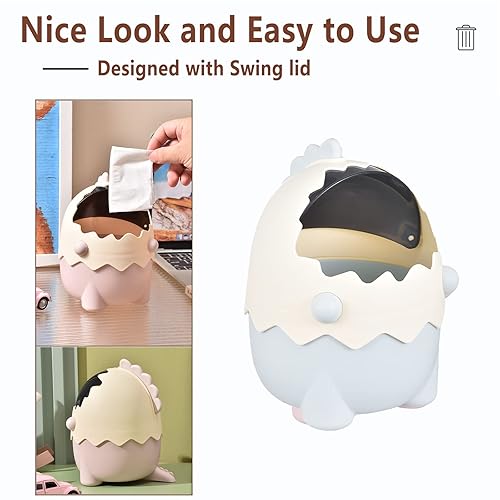 Miniatura 2 de LtyTz Mini bote de basura con tapa, bonitos botes de basura de escritorio de dinosaurios, pequeño bote de basura de plástico para oficina, tocador