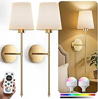 IRONPAX Gold Battery Operated Wall Sconces Set of 2 - Rechargeable 5200mAh, 10 Colors, Dimmable Remote Wireless Lights, 24 Inch for Bedroom Hallway