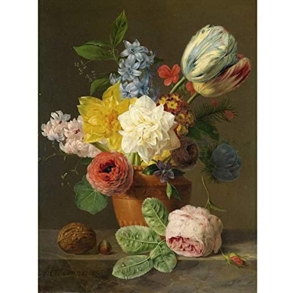Artery8 Oberman Still Life With Flowers Nuts Painting Art Print Canvas Premium Wall Decor Poster Mural
