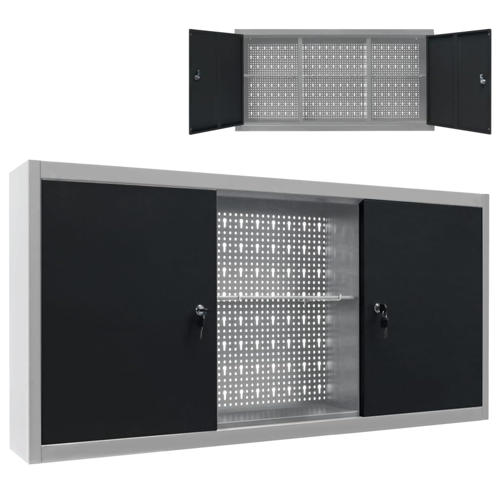 Armario de Herramientas de Pared Industrial Metal Gris y Negro Rangement Atelier