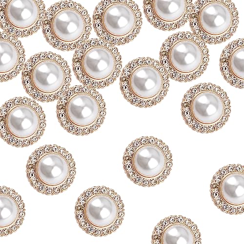 URROMA 30 Pcs Faux Pearl Buttons with Rhinestone