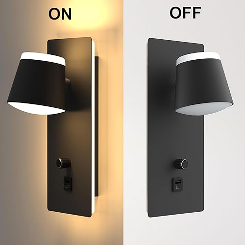 Miniatura 8 de Sytmhoe Aplique de pared LED con interruptor de atenuación, moderna lámpara de pared regulable con puerto USB + tipo C, iluminación montada en la