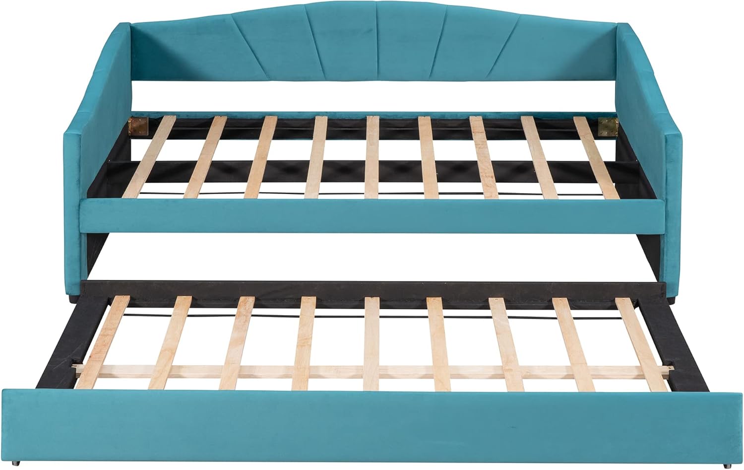 P PURLOVE Twin Upholstered Daybed with Trundle Bed, Wood Daybed Frame with Wood Slat Support, No Box Spring Needed (Blue)
