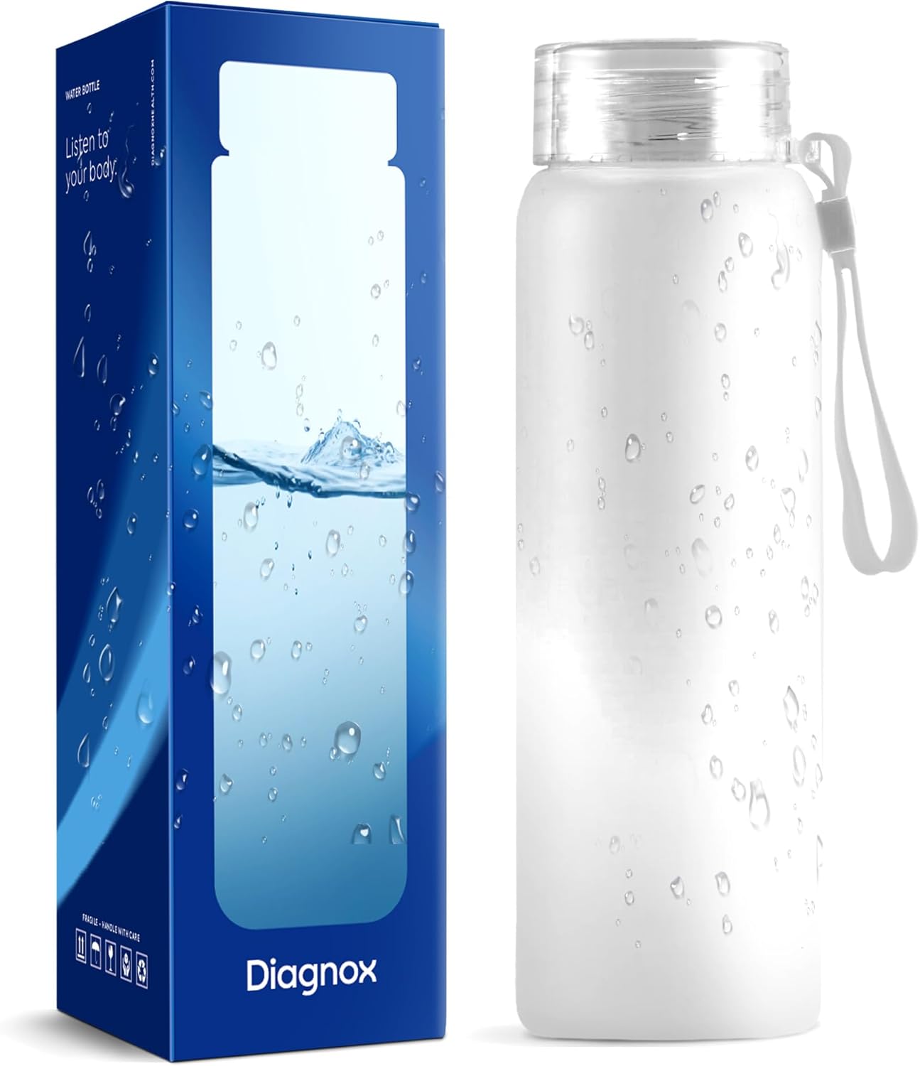 DIAGNOX 14 Oz Glass Water Bottle – Eco-Friendly, Reusable Drink Bottle with Easy-Twist Cap