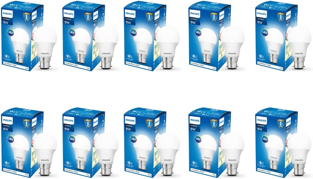 Philips 9-Watts B22 LED Cool Day White LED Bulb, Pack of 10, (Ace Saver)