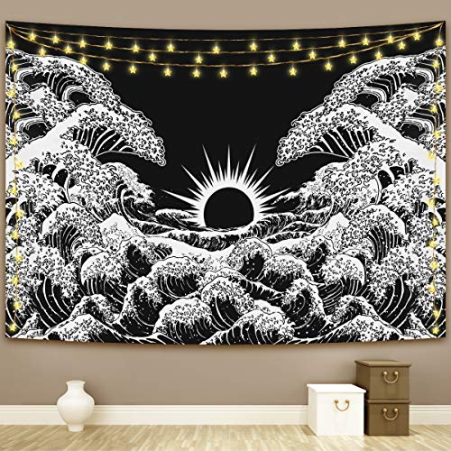 Tapiz para colgar en la pared, diseño de luna y estrella de Tick Tocking, Olas Océano, M/130CMx150CM