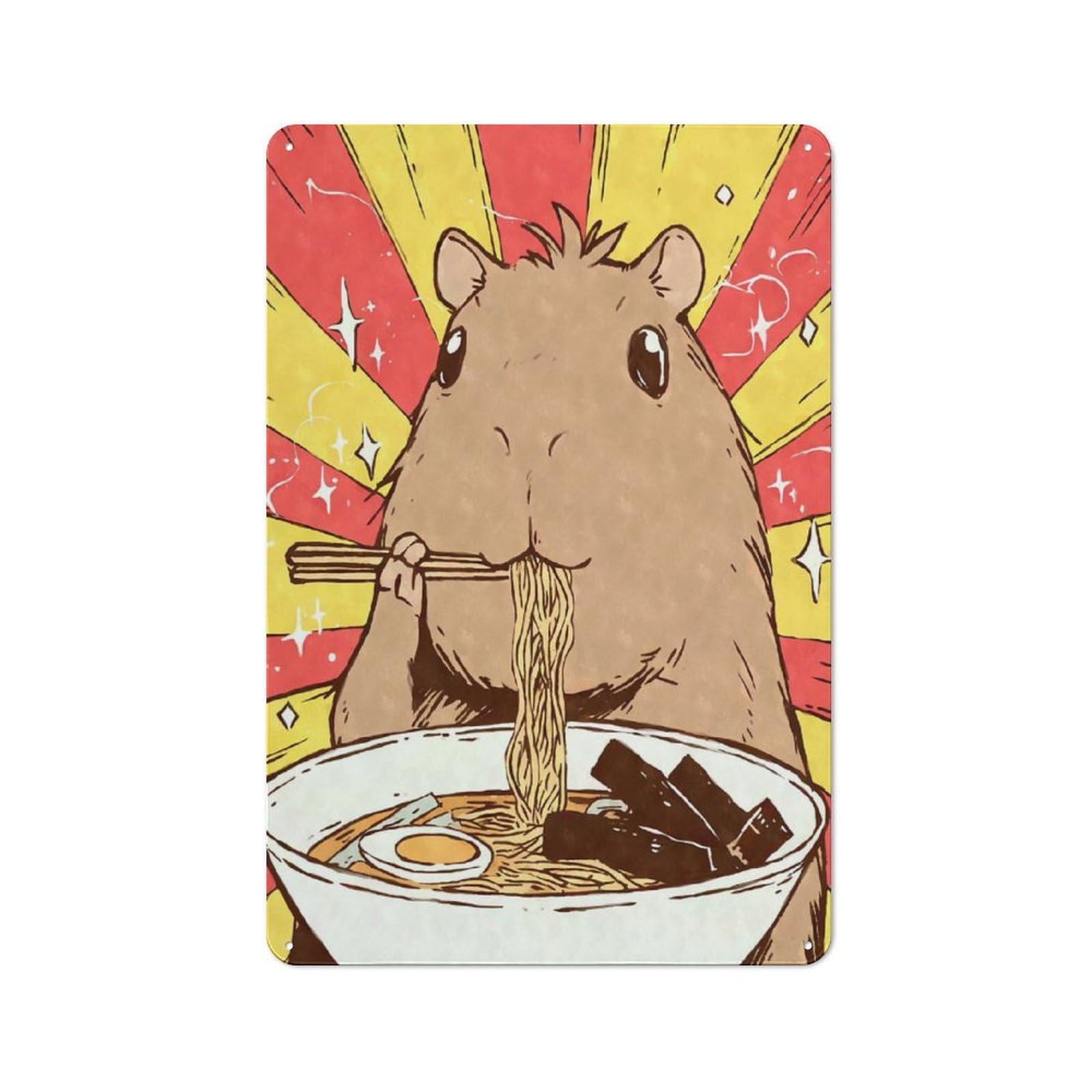 Junmoney Kawaii Capybara Ramen Rustic Tin Sign 30X20cm For Café Or Home Bar, Suited To Hospitality Decor Collectors