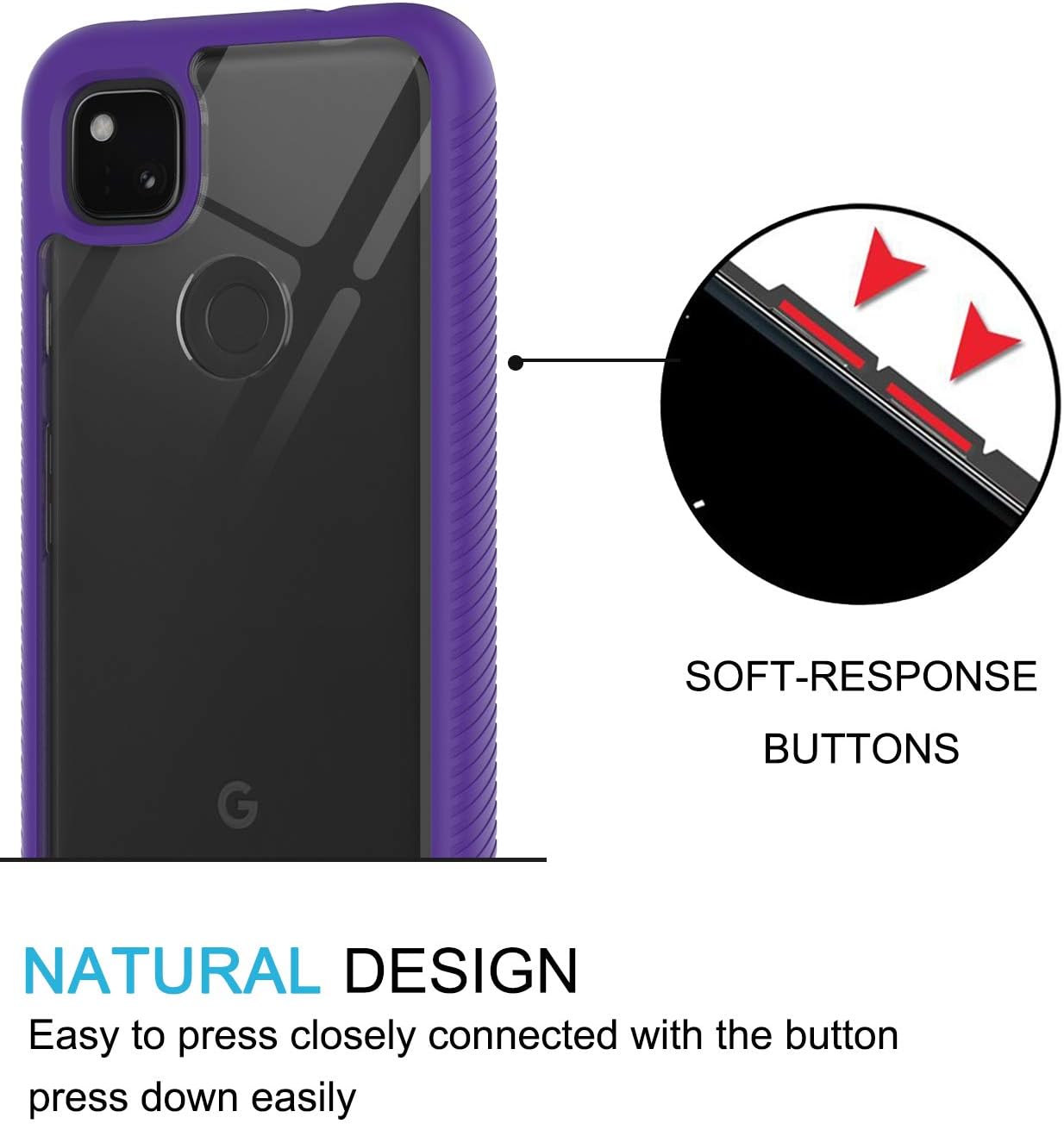 LeYi for Pixel 4a Case, Google Pixel 4a Case (Not Fit Pixel 4A 5G) with 2 Tempered Glass Screen Protector, Full Body Protective Rugged Hybrid Bumper Shockproof Clear Phone Cover Case for Pixel 4a Purple