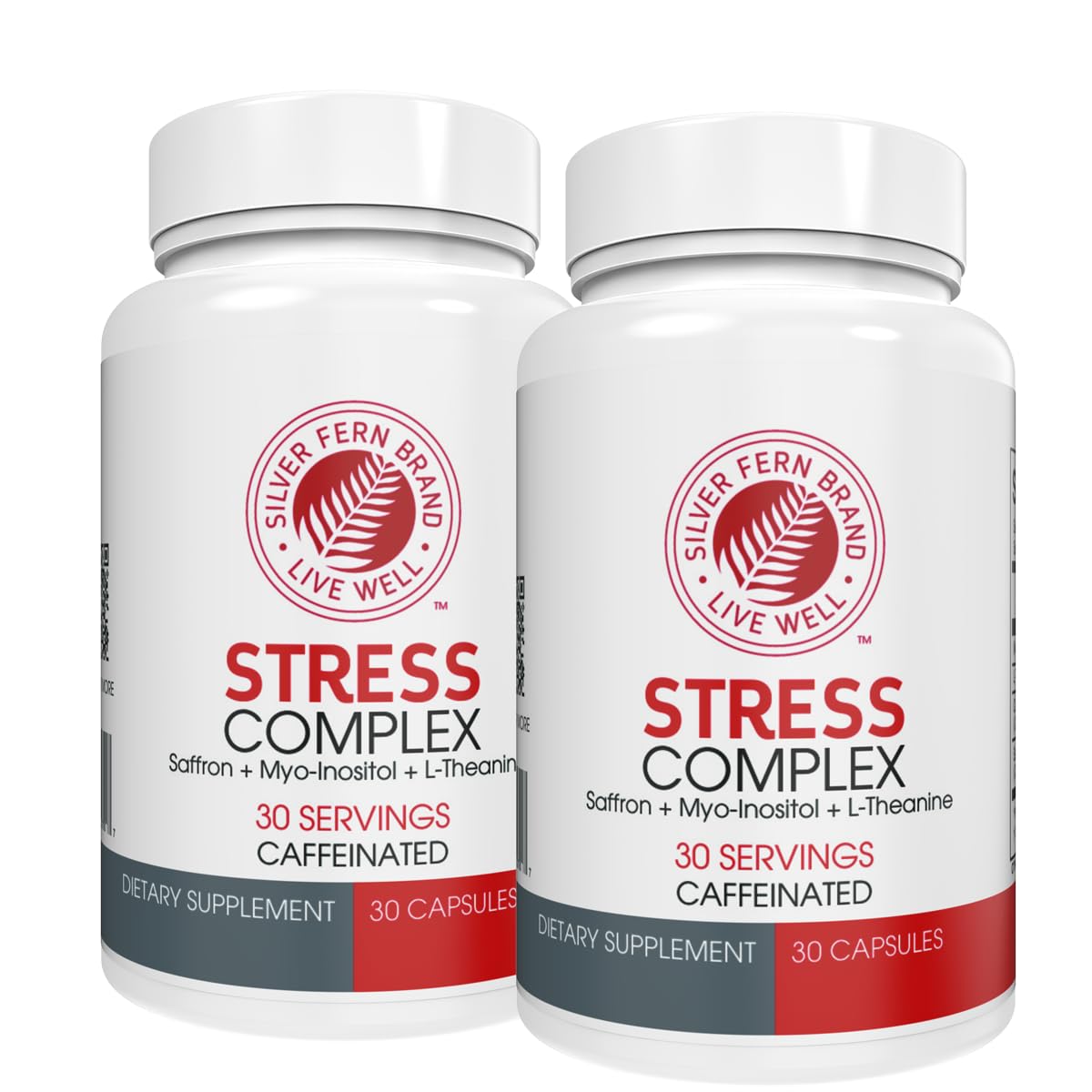 Silver Fern Stress Complex Supplement - with Caffeine - Sleep, Worry Pack of 2