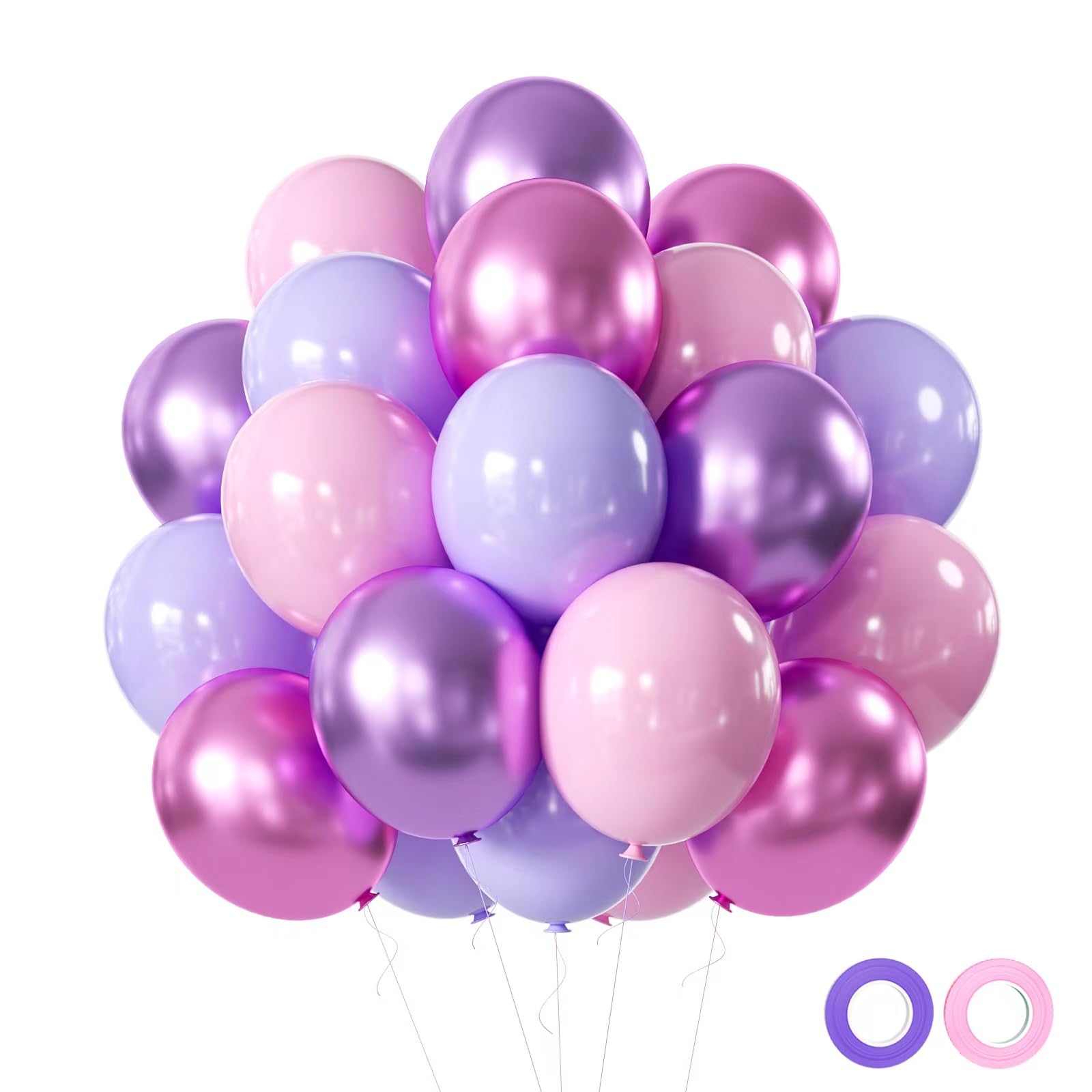 Pink and Purple Party Balloons, 50Pcs 12 Inch Purple Pink Balloons, Metallic Pink Purple Latex Balloons Birthday Party Balloons for Birthday Wedding Bridal Shower Party Decorations