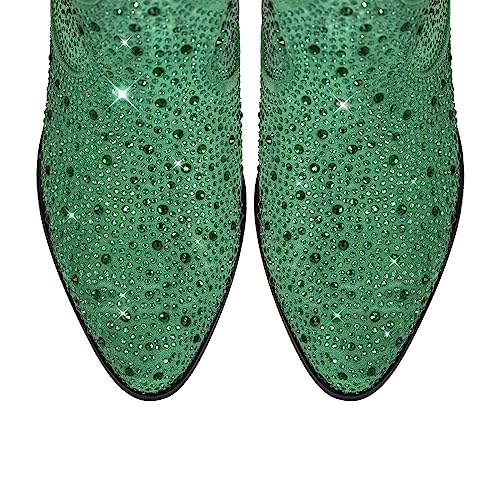 richealnini Sparkly Rhinestones Cowboy Cowgirl Stacked Heeled Ankle Boots with Tab Wedding Party Dressy4