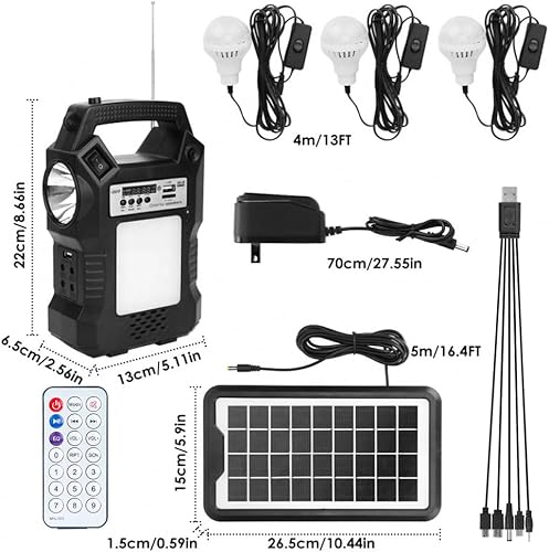 Miniatura 9 de Fuente de alimentación solar portátil al aire libre 4500 mAh, luz de emergencia solar LED con 12 cuentas de lámpara, linterna, funciones de radio y