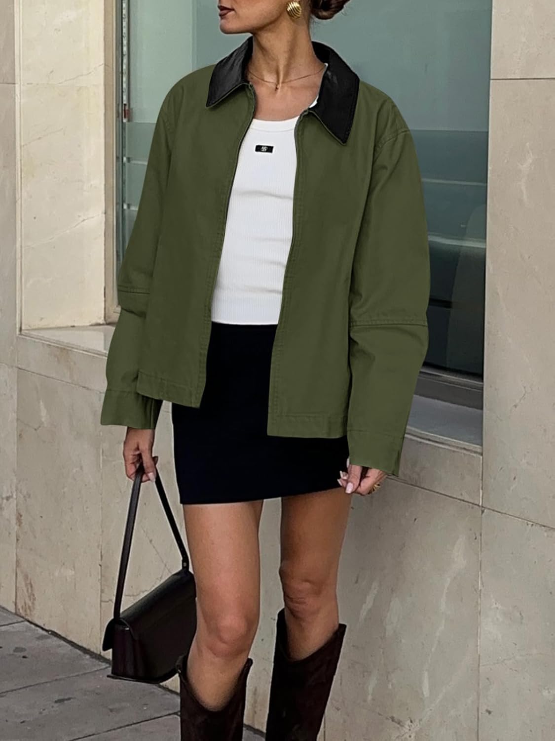 Cicy Bell Womens Barn Jackets Casual Zip Up Cotton Canvas Oversized Lightweight Coats Winter Spring Outfits - Image 2