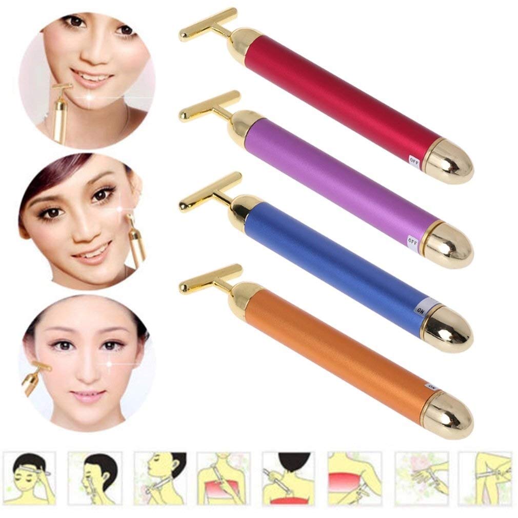Abnehmen Gesicht Roller 24 Karat Gold Farbe Vibration Facial Beauty Roller Massager Stick Lift Hautstraffung Falten Bar (Color : Gold)