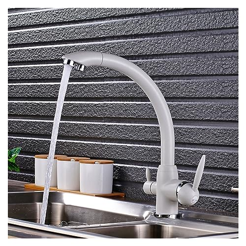 Robinet de cuisine blanc à 3 voies filtration intégrée et double sortie eau - Modèle Or doré